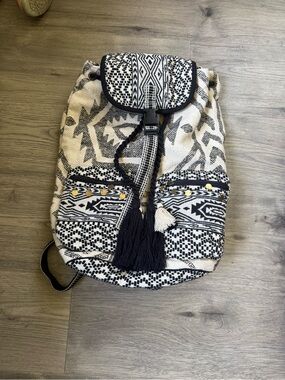 Mossimo Supply Co. Black & Cream Woven BoHo tassel bag